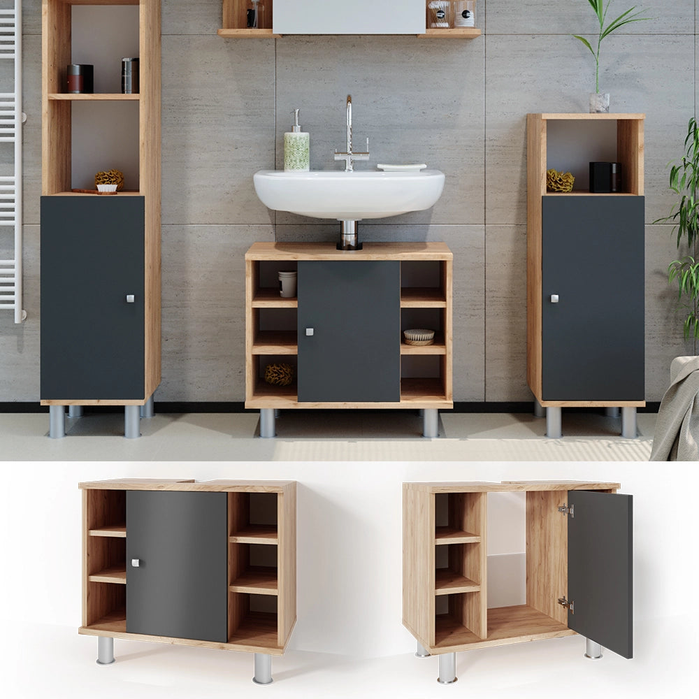 Mobile sottolavabo per bagno Fynn Antracite/Rovere dorato 60 x 54 cm Vicco