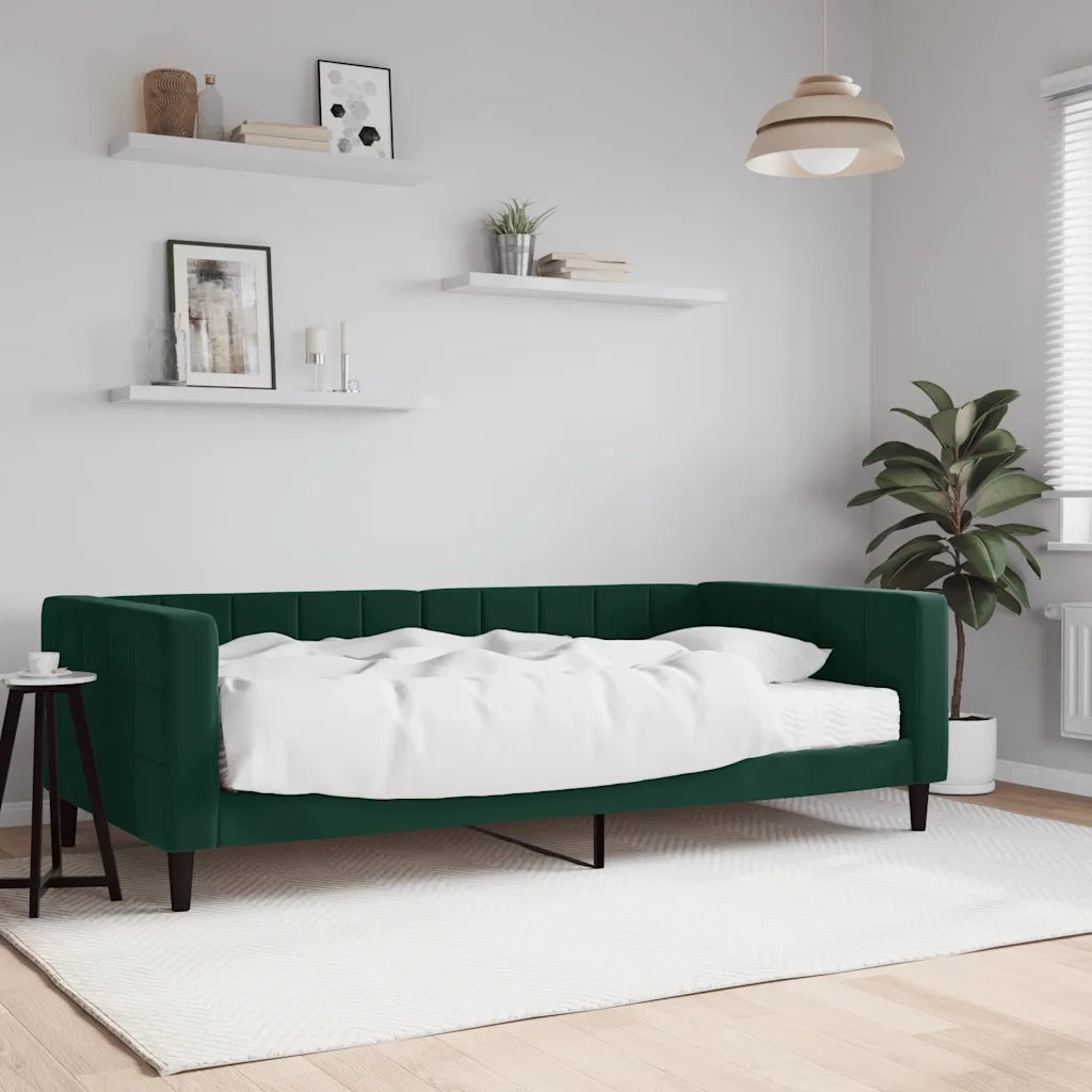 Divano letto | Sof¨¤ letto | Letto singolo con Materasso Verde Scuro 100x200 cm in Velluto