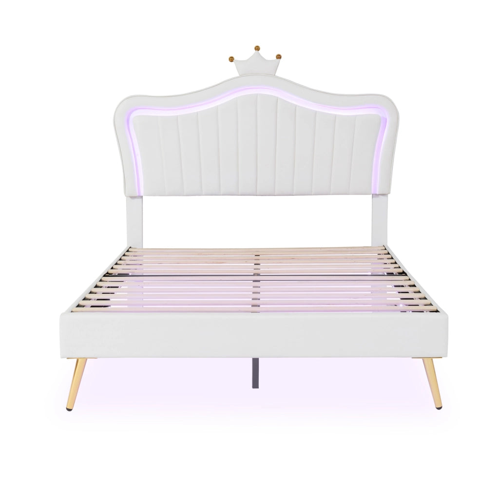 Letto per bambini 140x200 cm con luci LED; imbottito in PU; bianco (Senza materasso)