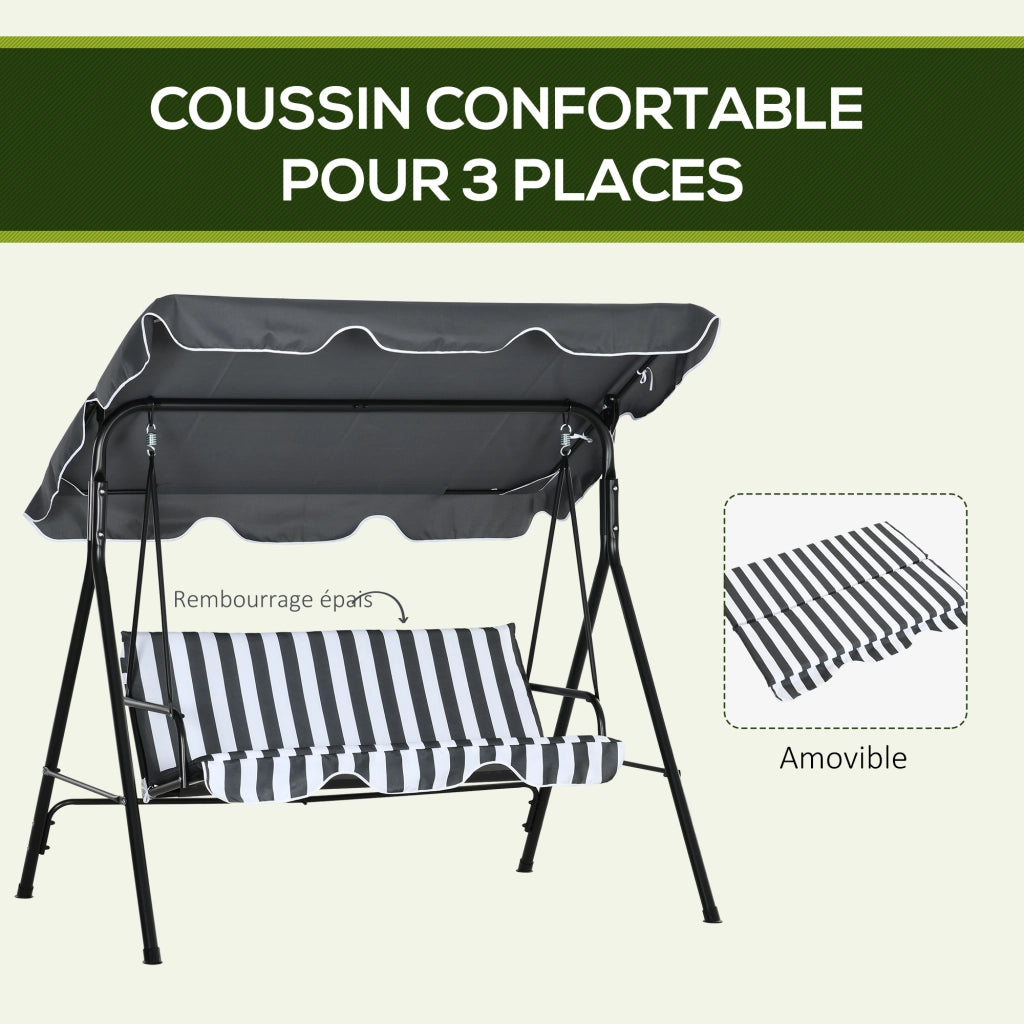 Amaca da giardino 3 posti con cuscini ¨C zephmum ¨C nero grigio 172x110x153 cm