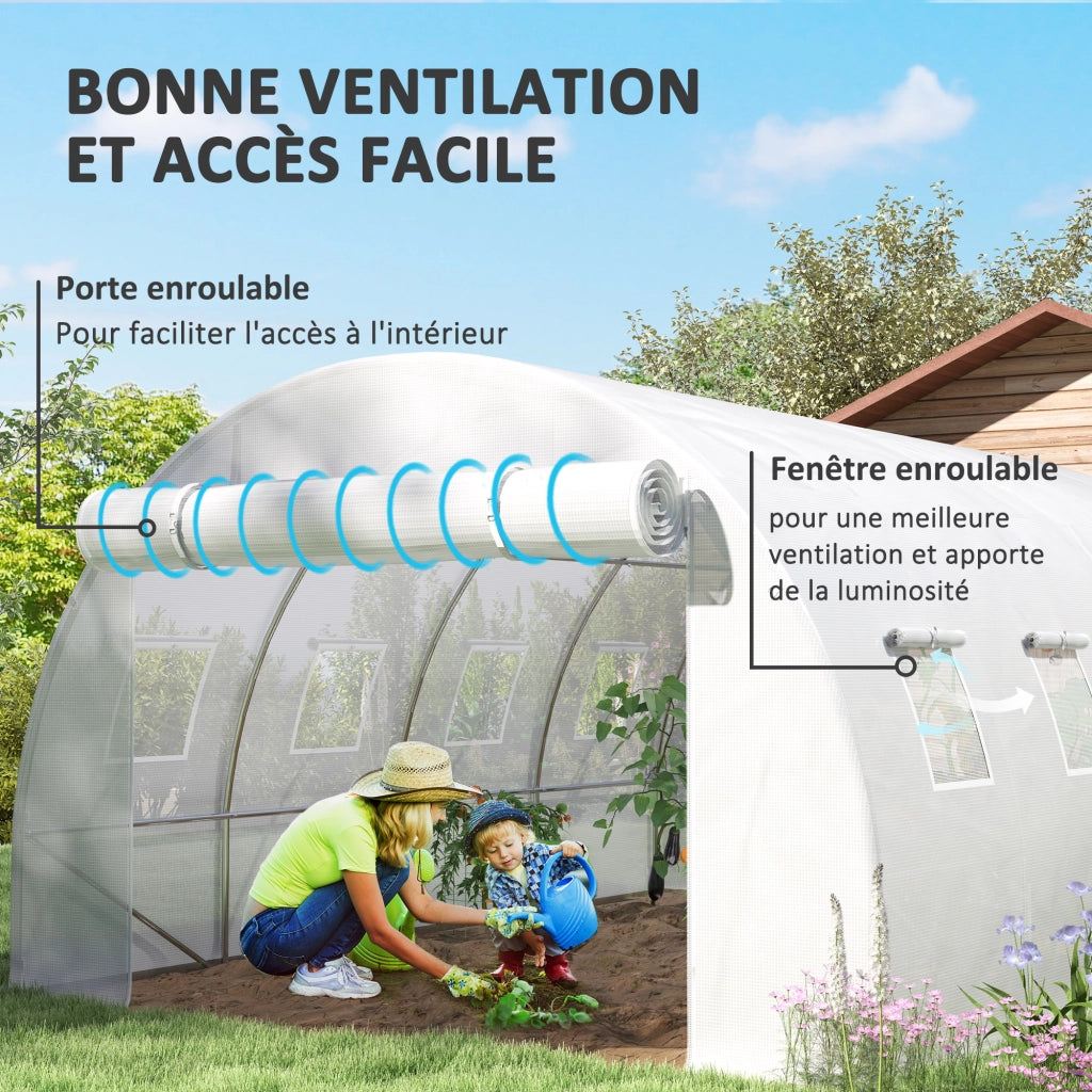 Tenda da serra tunnel 12 m2 ¨C zephmum ¨C 4x3x2 m bianco PE anti-UV impermeabile 8 finestre