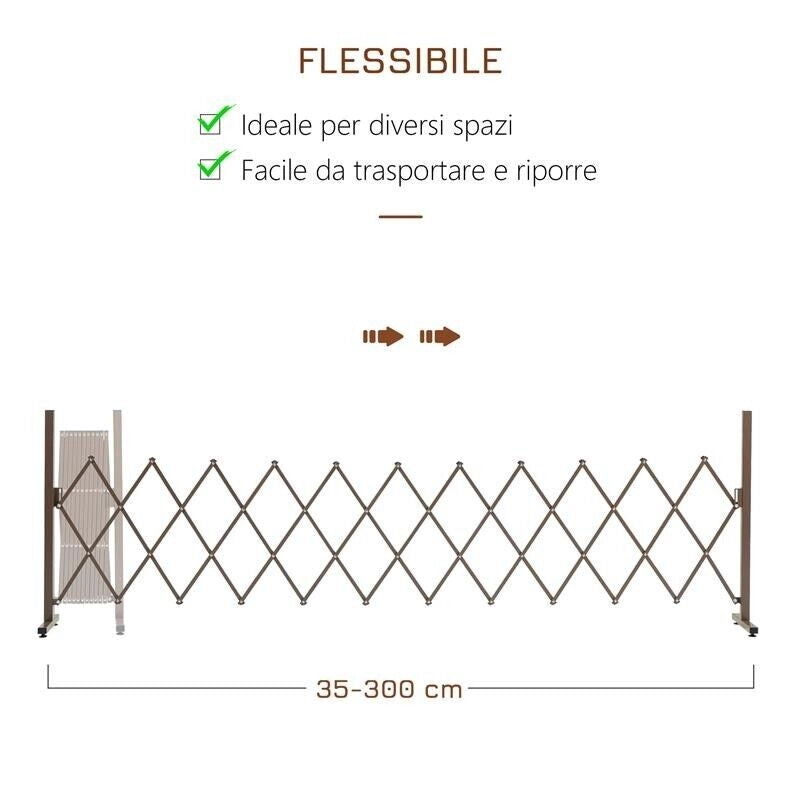 RECINZIONE PER GIARDINO A LARGHEZZA REGOLABILE, IN METALLO E ALLUMINIO, 300X31X103.5 CM, MARRONE SCURO