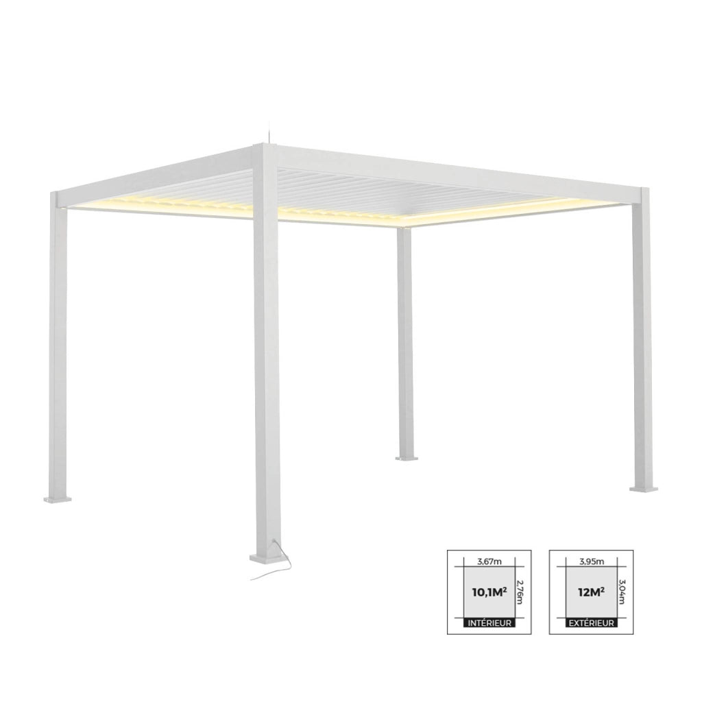 Pergola elettrica 3x4m in alluminio con illuminazione a led, bianco