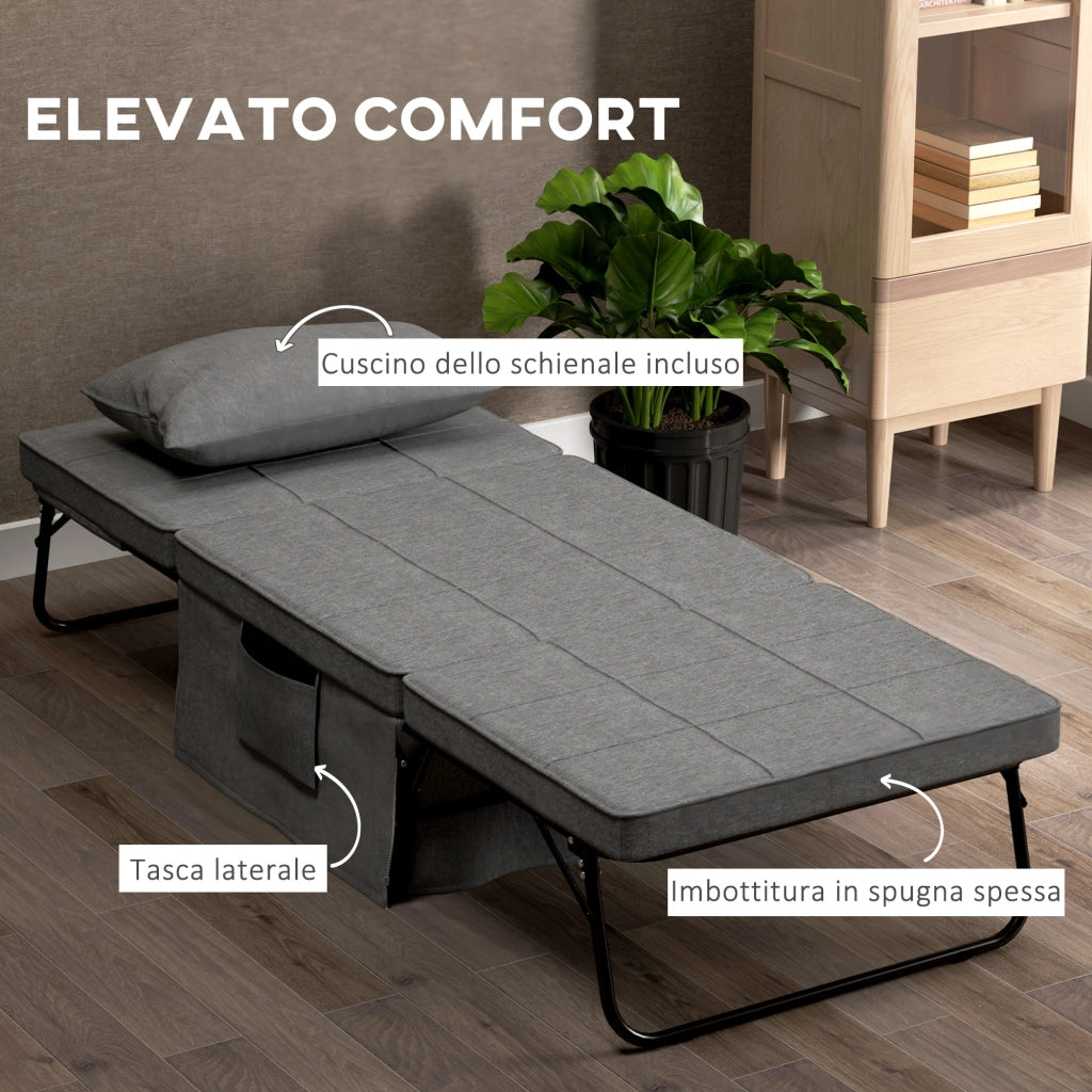 Pouf Letto Pieghevole Multiuso 4 in 1 con Schienale Reclinabile a 5 Livelli, Grigio