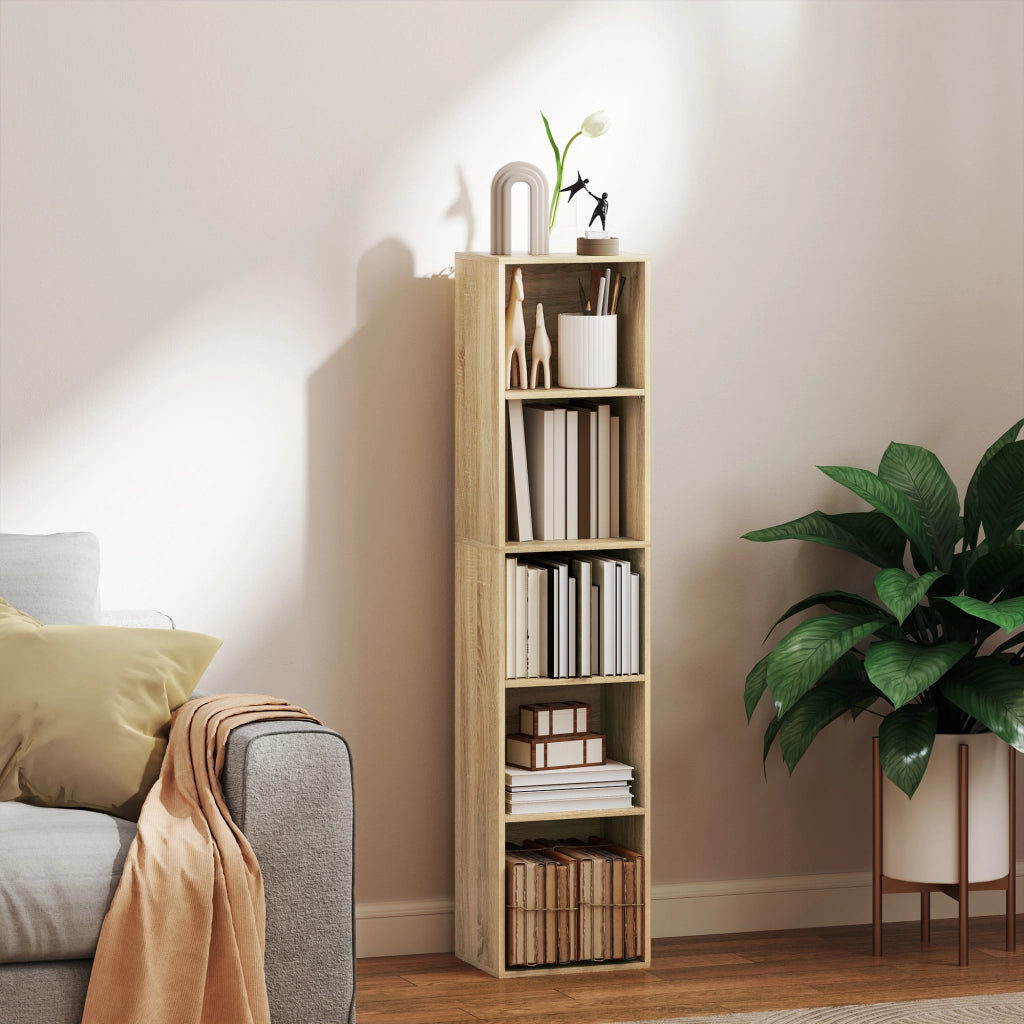 Libreria 5 livelli con ripiani regolabili ¨C zephmum ¨C 30x24x133,5cm, naturale
