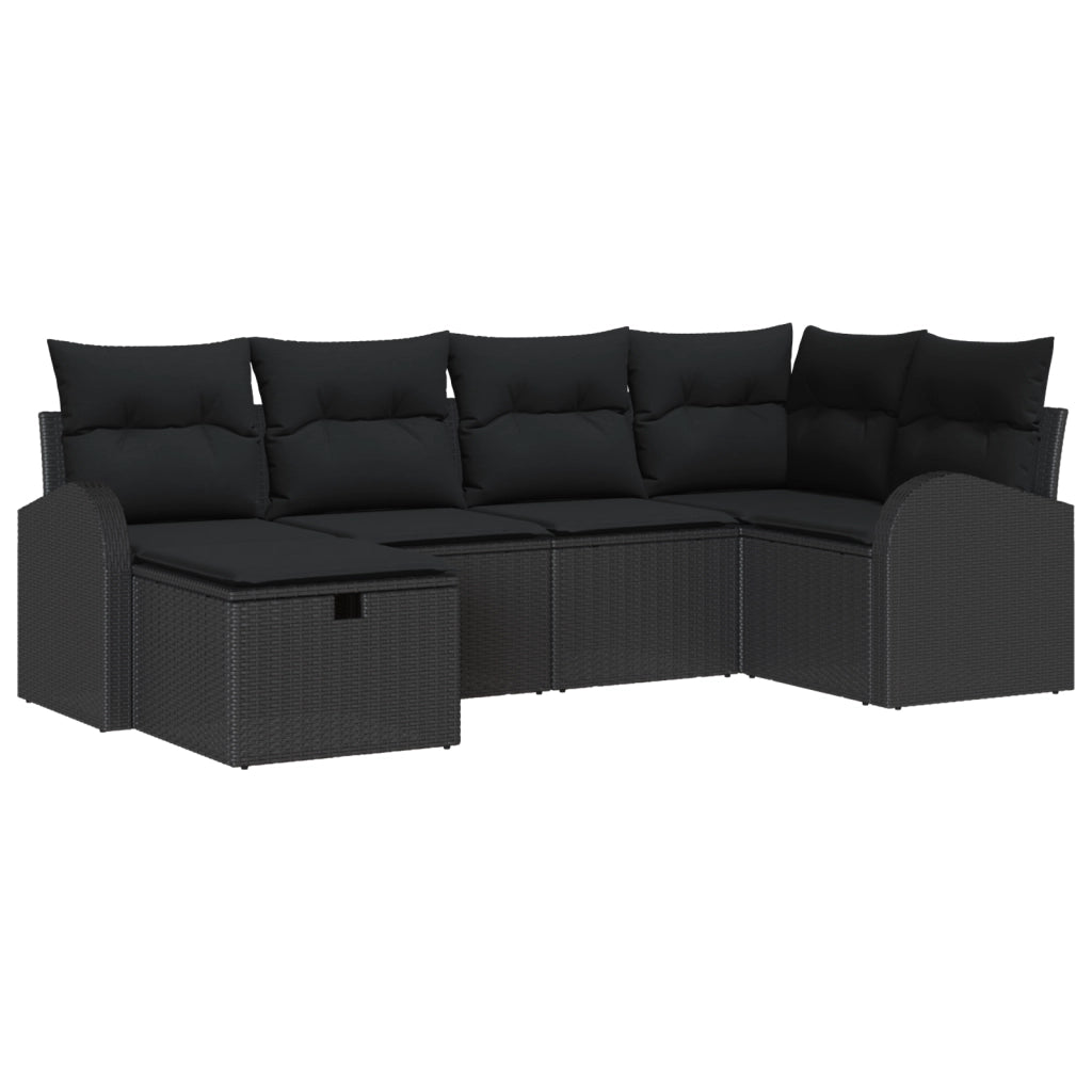 Set di Divani da Giardino con Cuscini Nero Polyrattan