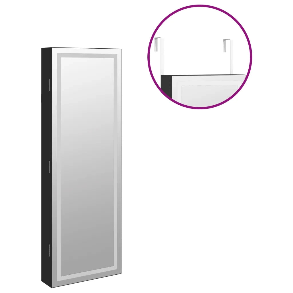 Armadio Portagioie a Specchio con Luci LED a Parete-Specchiera Portagioie con LED Nero 147931