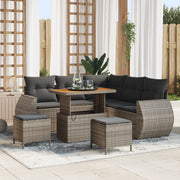 Set Divano da Giardino  8 Pezzi con Cuscini Grigio Polyrattan Acacia