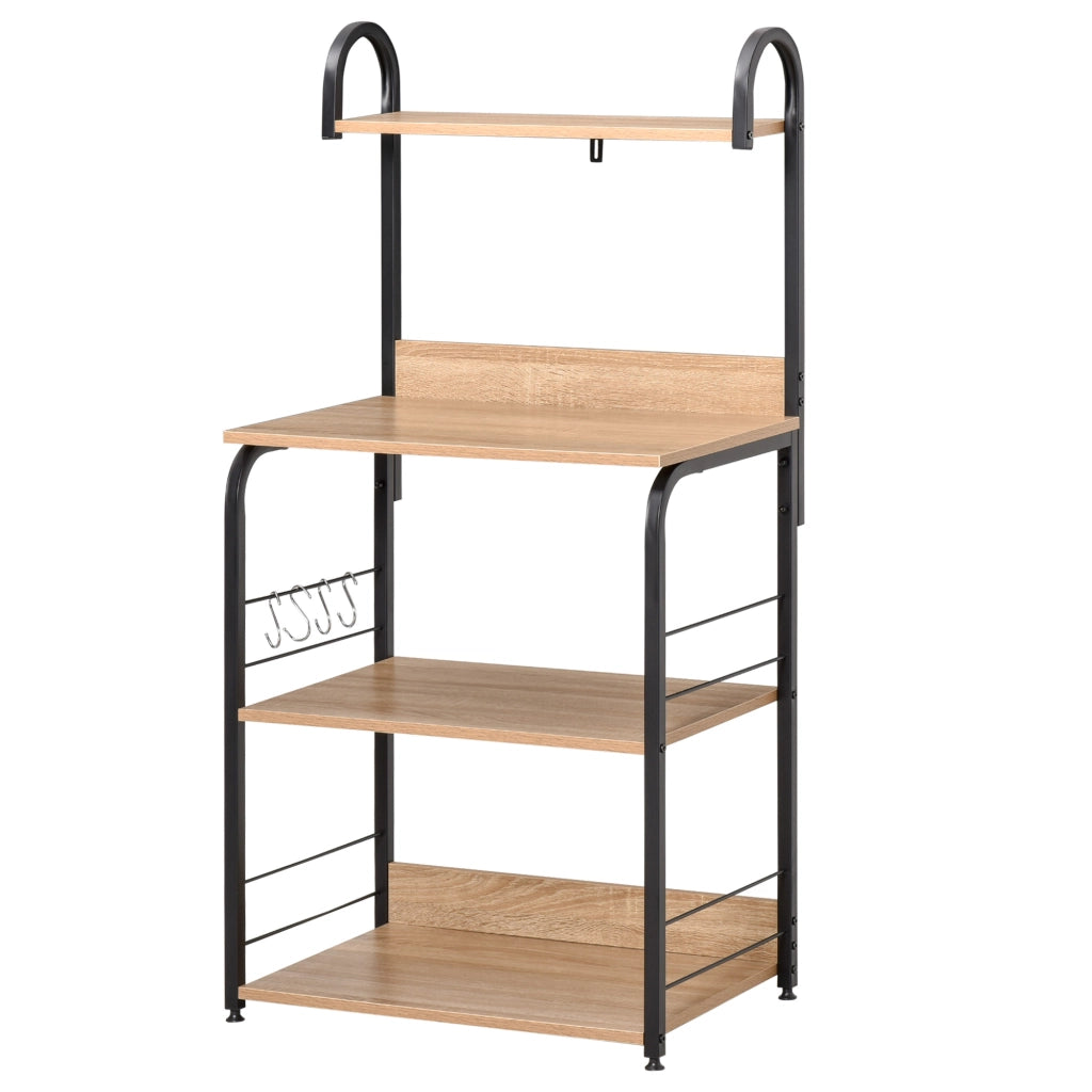 Mobiletto per Microonde con Ripiani e Ganci ¨C Zephmum ¨C Acciaio e Legno, 60x40x125 cm, Colore Legno