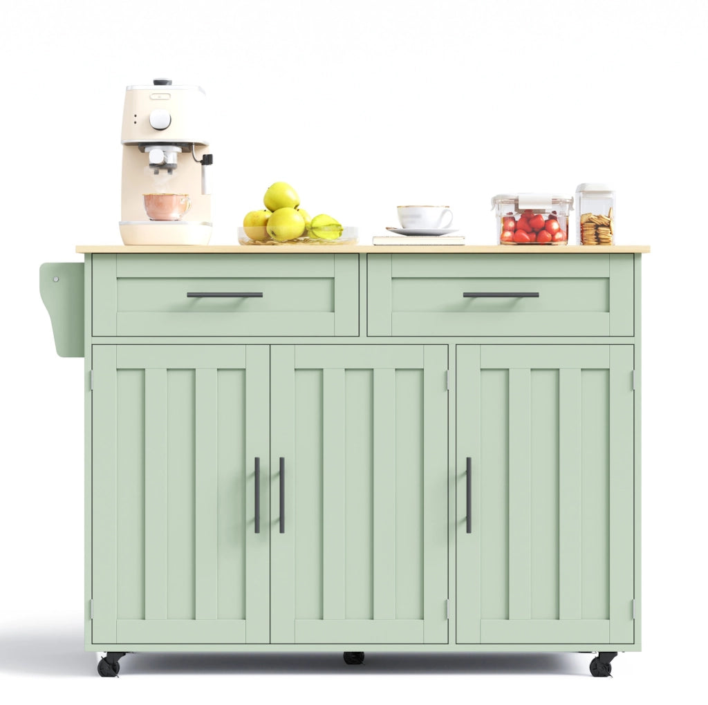 Carrello da cucina multifunzionale con piano pieghevole 129x71x91;5 cm in MDF verde antico