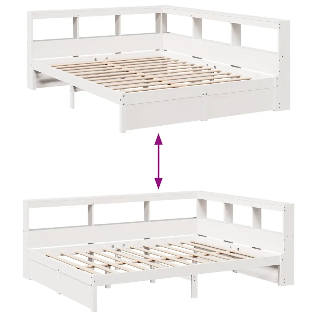 Letto Libreria senza Materasso-Struttura Letto con contenitore Bianco 140x190 cm Legno di Pino 982599