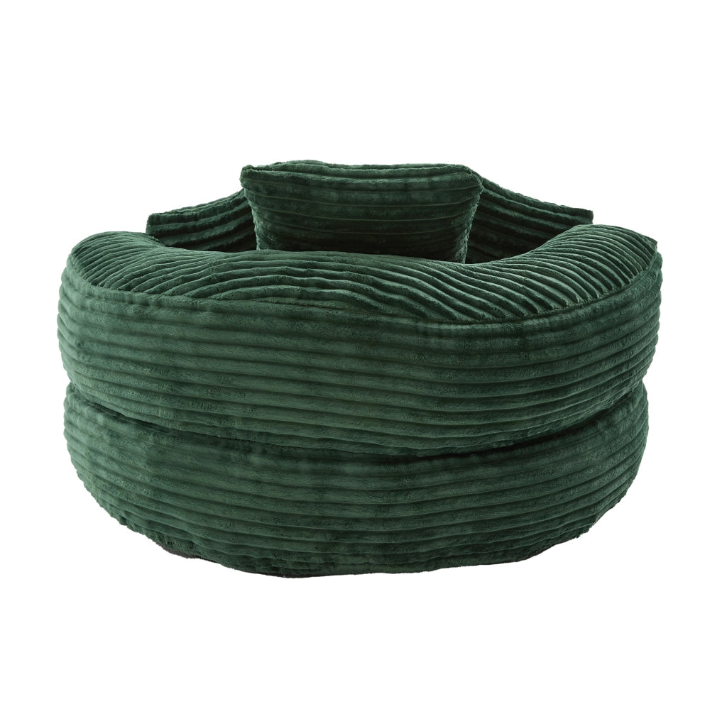 Sitzsack ergonomico in corduroy verde smeraldo 108x108x52 cm; con braccioli e schienale alto