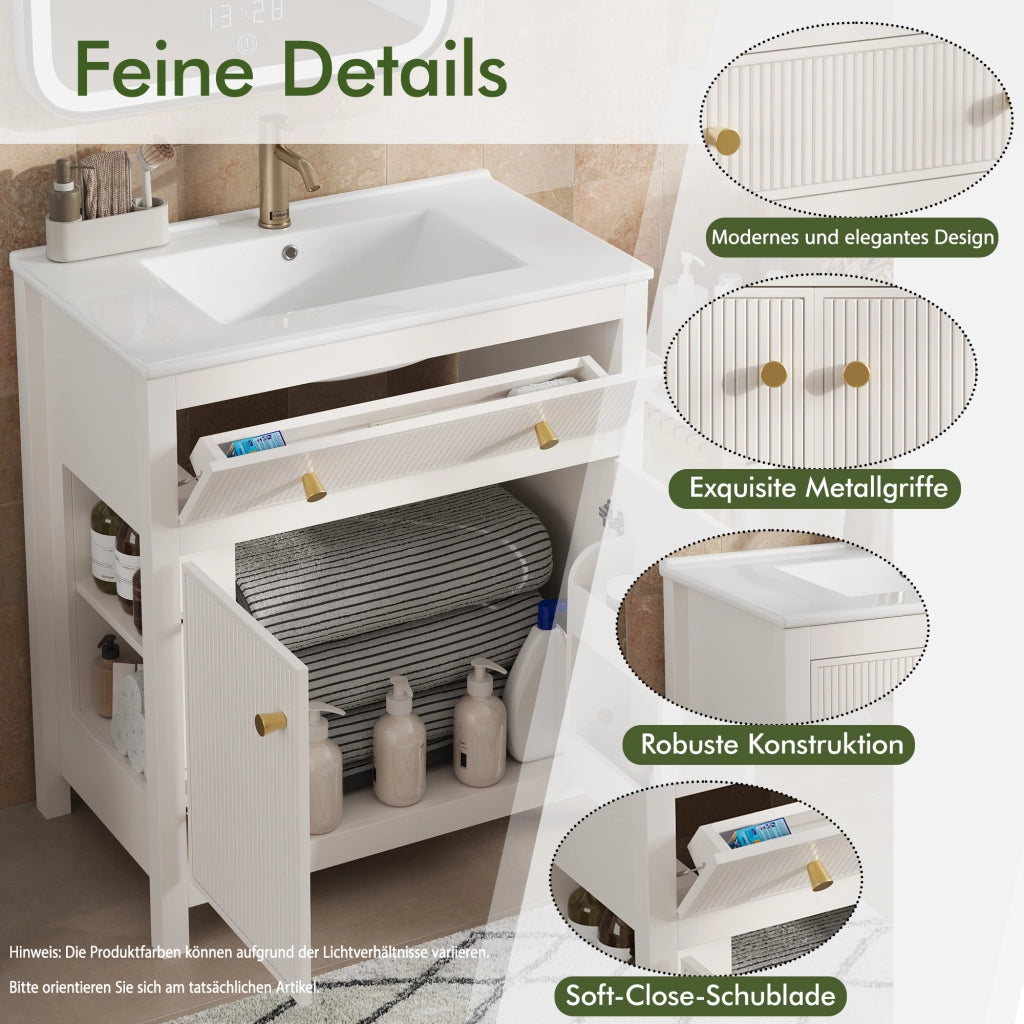 MOBILE DA BAGNO 81 x 46,5 x 86,5 cm Bianco in MDF con lavabo in ceramica