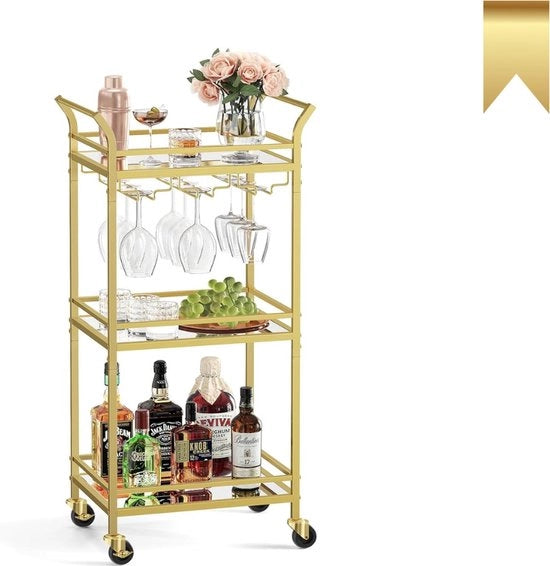 Carrello da Bar - 90 kg Sostenibile - 3 Livelli - Ruote 360° Girevoli - Design Elegante