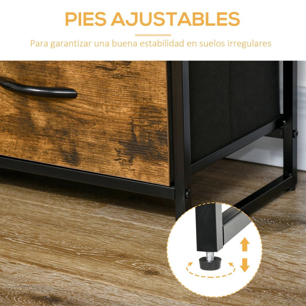Cassettiera con 4 Cassetti Tessuto e 2 Ripiani Stile Industriale ¨C zephmum ¨C 84x30x71,5 cm Marrone
