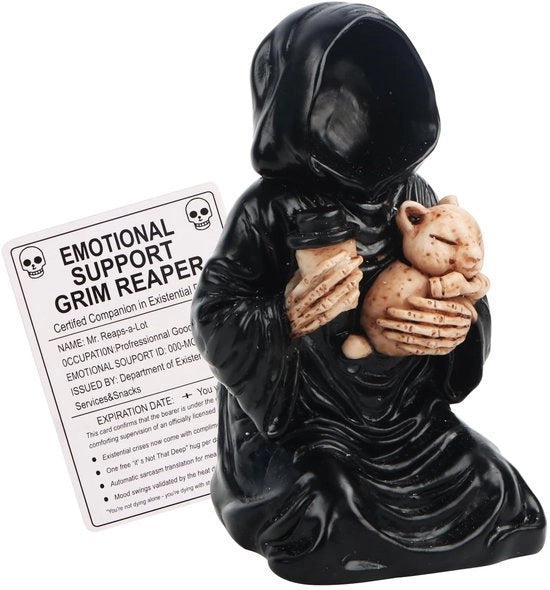 Figura di Grim Reaper personalizzabile, supporto emotivo, decorazione Halloween divertente, figura di badessa gotica nera per ufficio, casa, colleghi, decorazione di ufficio (B)