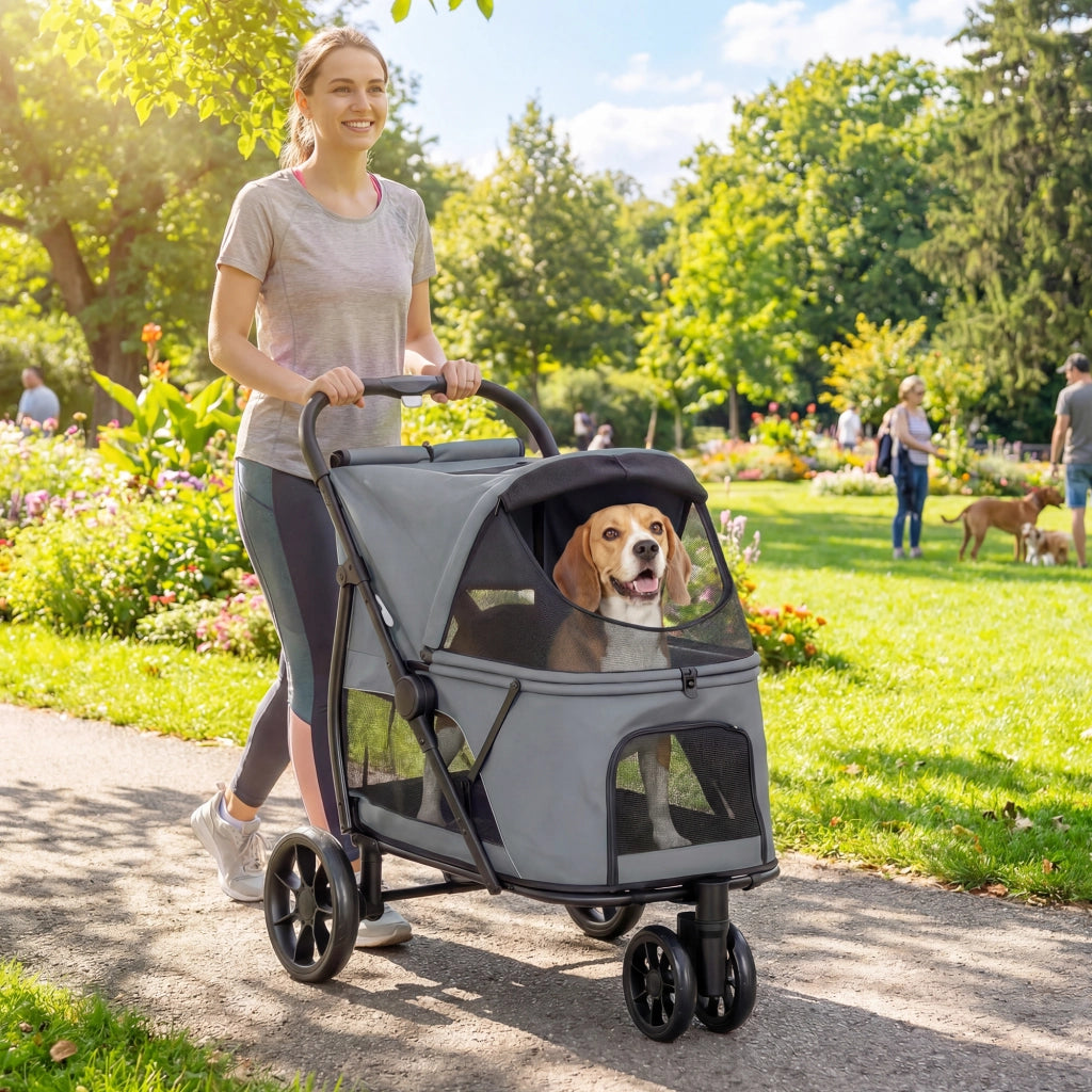 Carrello per Cani Pieghevole con Ruote ¨C zephmum ¨C Grigio 92x63x95 cm