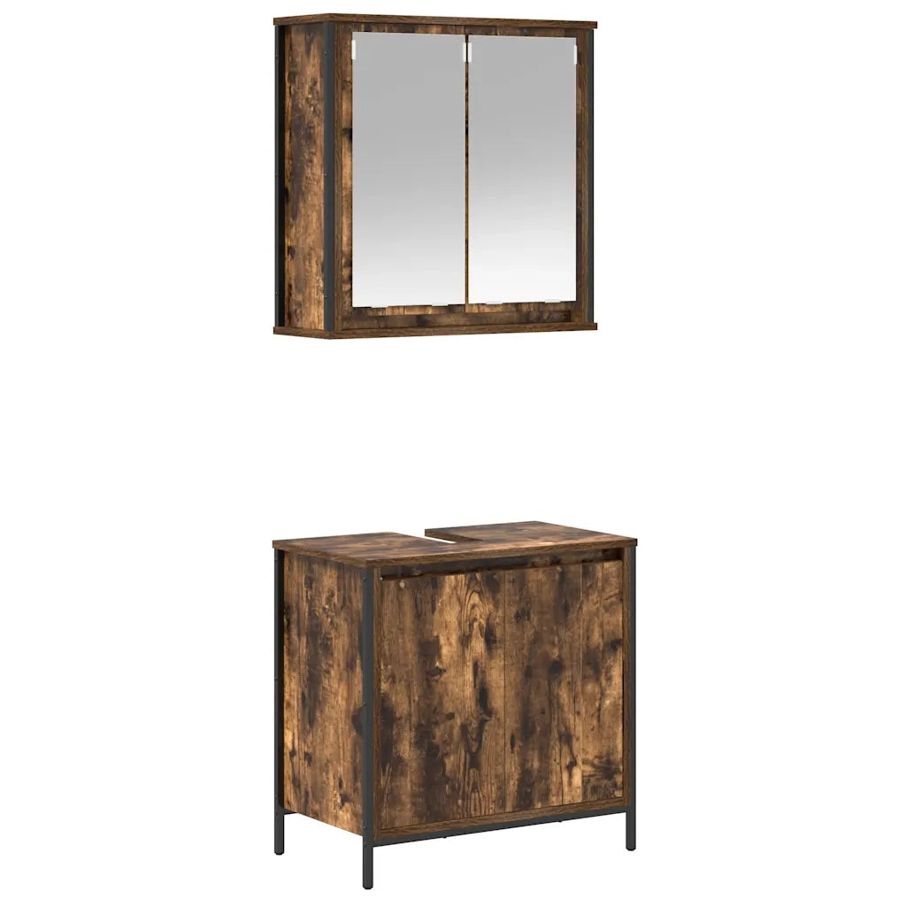 vidaXL Set Mobili da Bagno 2 pz Rovere Fumo in Legno Multistrato