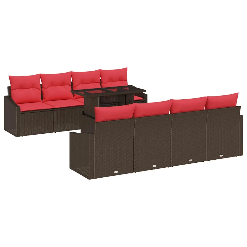 Set Divano da Giardino 7 pz Marrone e Rosso polyrattan 3348970