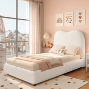 Letto imbottito con contenitore idraulico; rete a doghe; Bouclé beige