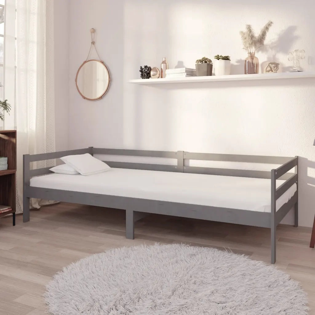 Divano Letto con Materasso 90x200 cm Grigio in Legno di Pino 3083561