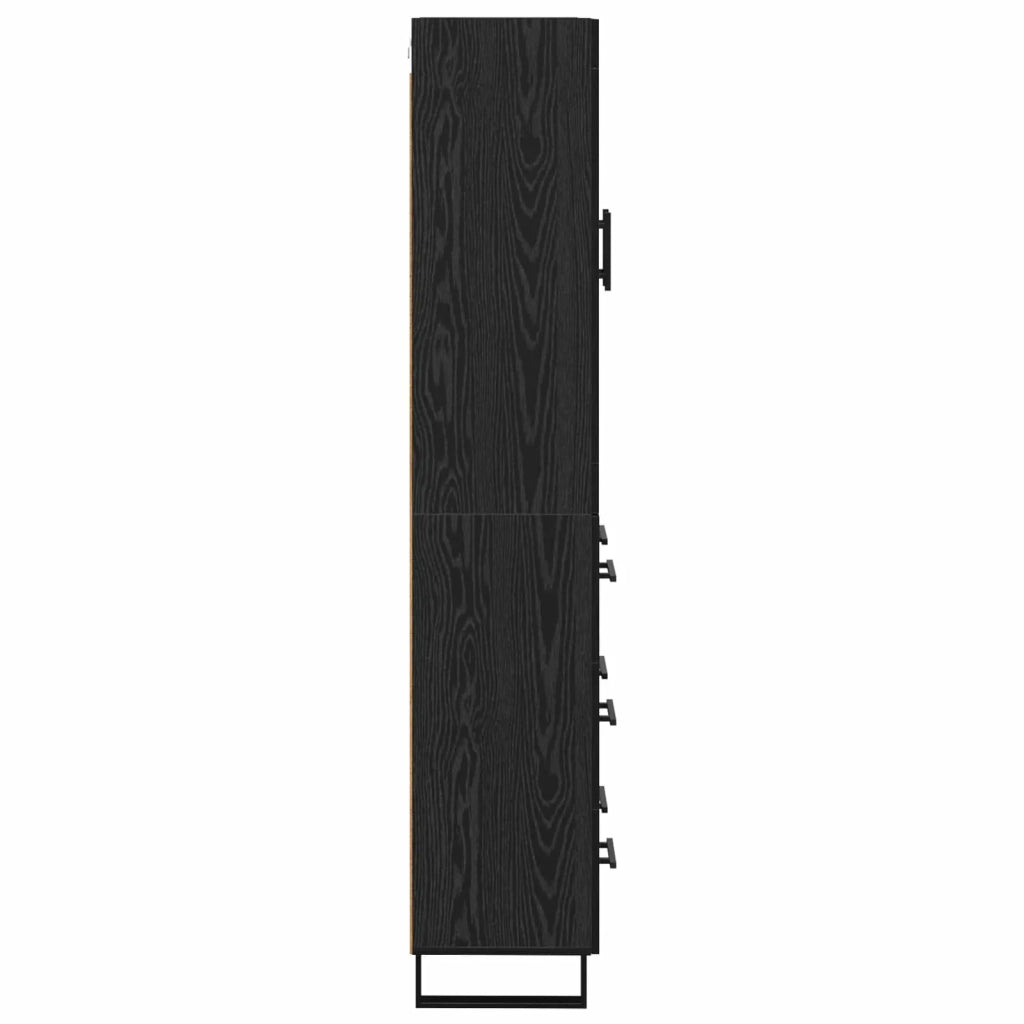 Credenza 2 pz | Madia | Buffet da pranzo | Armadio da pranzo Rovere Nero Legno Stratificato e Vetro