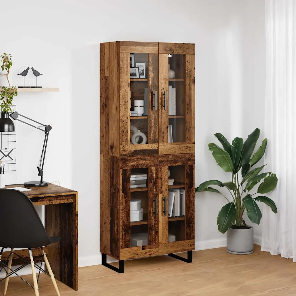Credenza 2 pcs Legno vecchio Legno Stratificato e Vetro