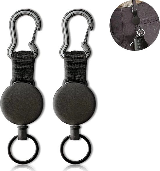 Sostegno da chiave retrattile - Cavo di chiusura in acciaio - Porta carte/ID retrattile - Clip da chiave per cintura/cinturone e clip da sci