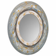 Specchio rotondo in legno con rilievo blu d90x2h