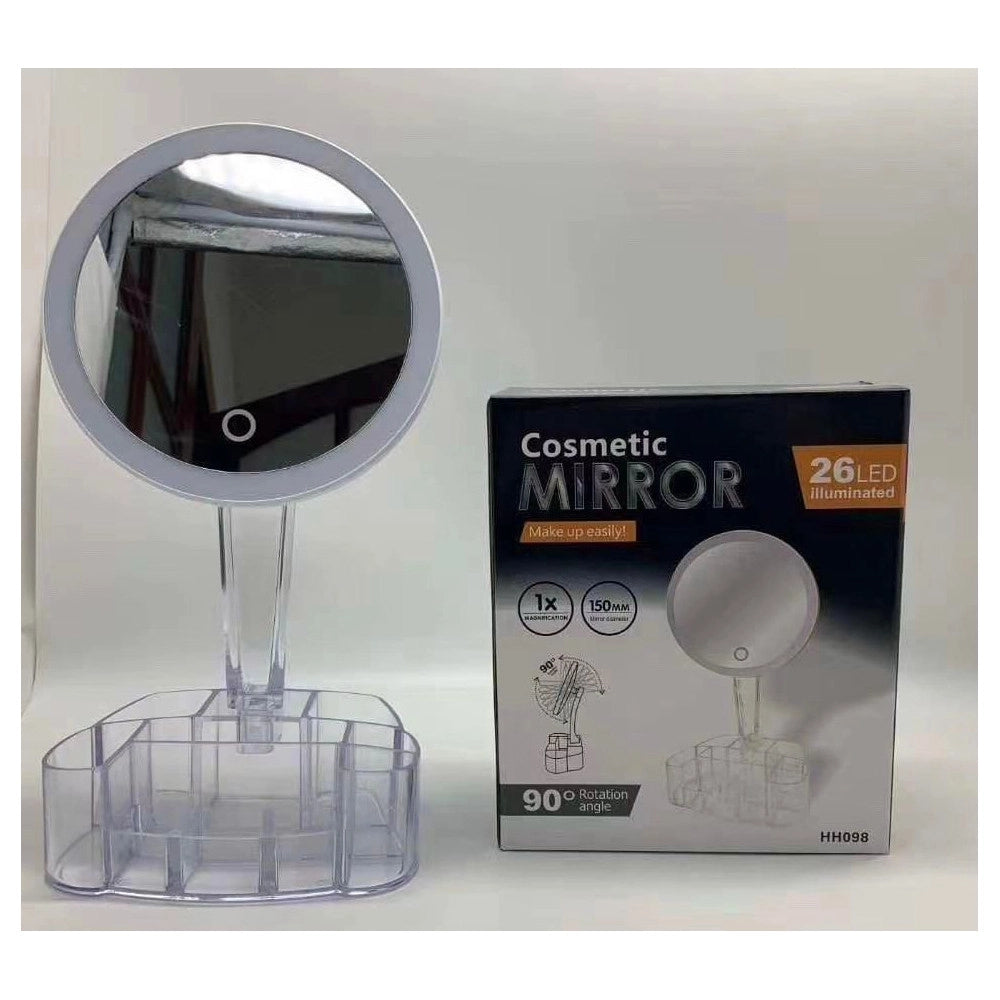 Trade Shop - Specchio Trucco Da Tavolo Con Luce 26 Led Porta Accessori Trasparente Ingrandimento 1x -