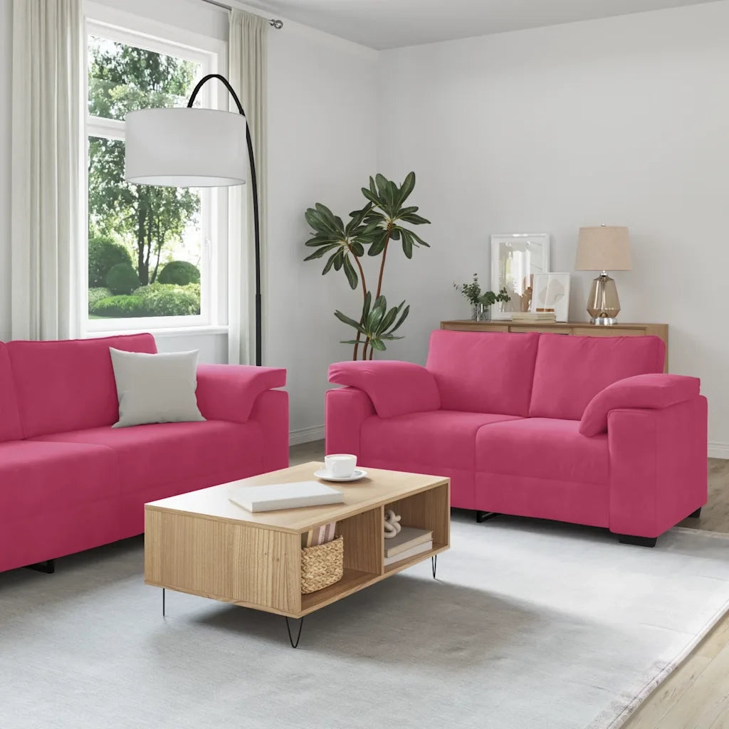 Set di Divani 3 pz con Cuscini Rosso Vino in Velluto
