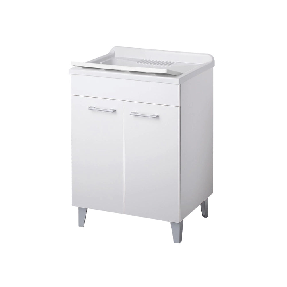 Mobile lavatoio per interni 60x50 cm bianco - vasca e asse in PP, sifone e troppopieno | Pratika