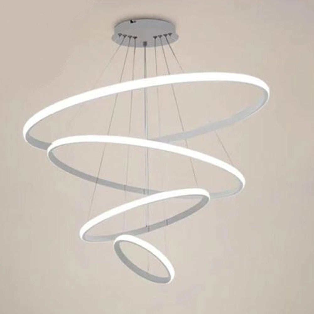 Trade Shop - Lampadario Sospeso Led 120w 4 Cerchi Pendente Rotondo Anelli Bianco Luce 4000k 50279 -
