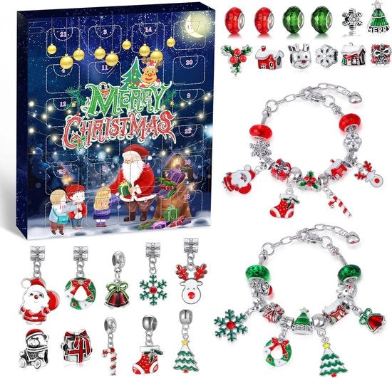 Calendario di Natale 2022 – Bracciali e Gioielli per Fai da Te – 24 Aperture – Kit di Bracciale per Bambine