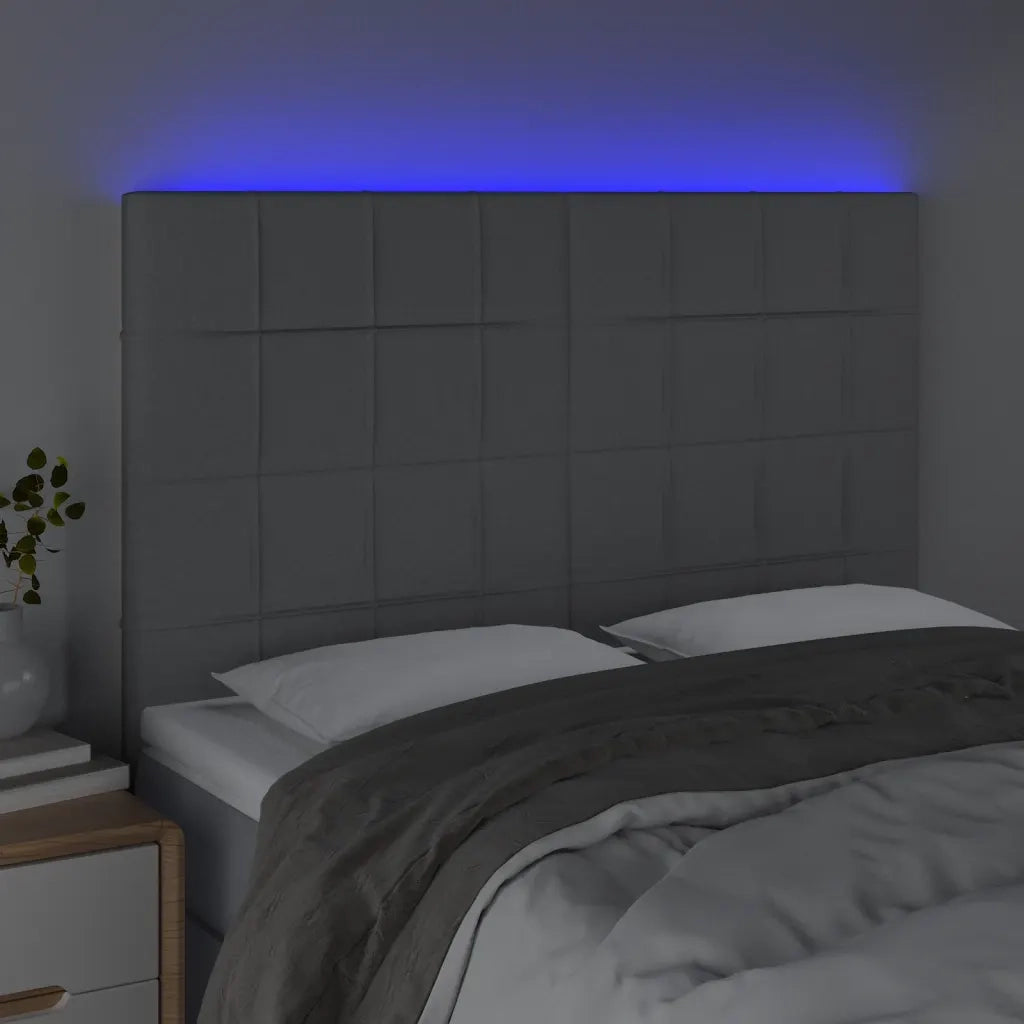 Testiera a LED-Testata con LED Grigio Chiaro 144x5x118/128 cm in Tessuto 828484