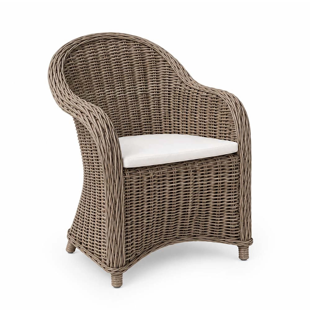 Poltrona Roma in rattan naturale intrecciato grigio con cuscino in omaggio