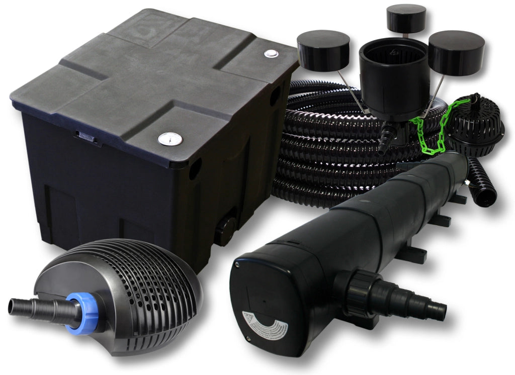 Set filtro per laghetto da 12000l Chiarificatore 72W Pompa CTF ECO 20W Tubo 25m Skimmer CSP-250