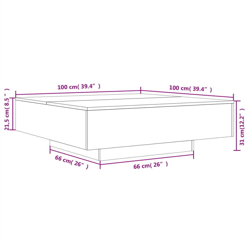 Tavolino Salotto Grigio Sonoma 100x100x31 cm Legno Multistrato