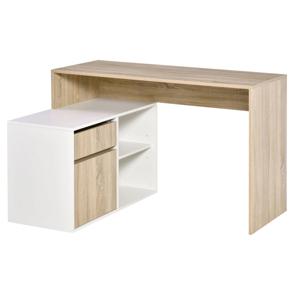 EasyComfort Scrivania Angolare, Scrivania ad Angolo per Computer da Camera o Ufficio, Scrivania Salvaspazio in Legno, Rovere e Bianco