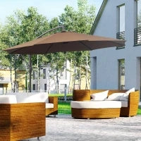Ombrellone Decentrato Ø3x2.5 m con Base a Croce e Manovella, in Acciaio e Poliestere color Caffè