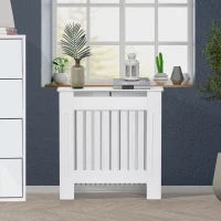 Copritermosifone in Legno Bianco per Caloriferi e Radiatori, con Doghe Verticali e Piano d'Appoggio, 78x19x81cm