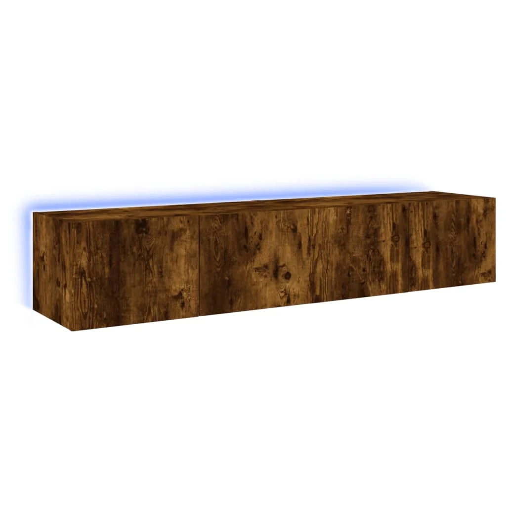 Mobile TV multimediale da parete mensola TV credenza mobile TV sala da pranzo soggiorno camera da letto e luci LED 2 pezzi rovere affumicato 80 x 35 x 31 cm marrone 02_0029146