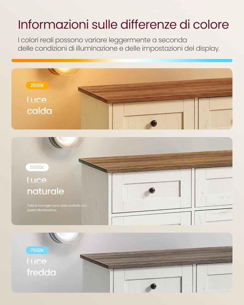 SONGMICS HOME Credenza Montaggio Rapido Senza Attrezzi Toolless, Montaggio Superveloce Senza Utensili, Mobile da Cucina con Piano, Buffet, Ripiani Regolabili, Bianco Vintage e Marrone Miele BBK376WJ02