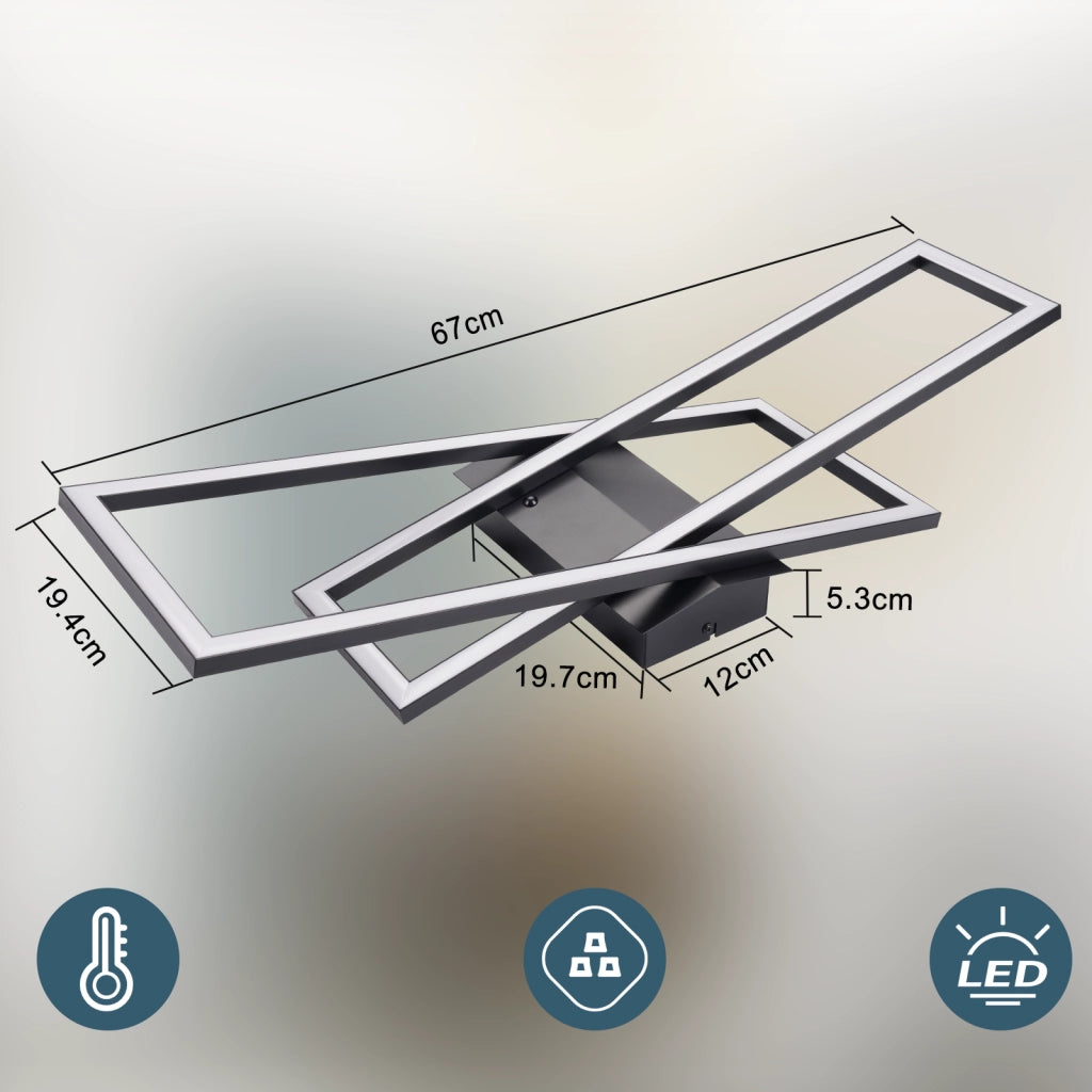 ZMH Lampada da soffitto LED 36W nera quadrata design moderno dimmerabile per cucina corridoio