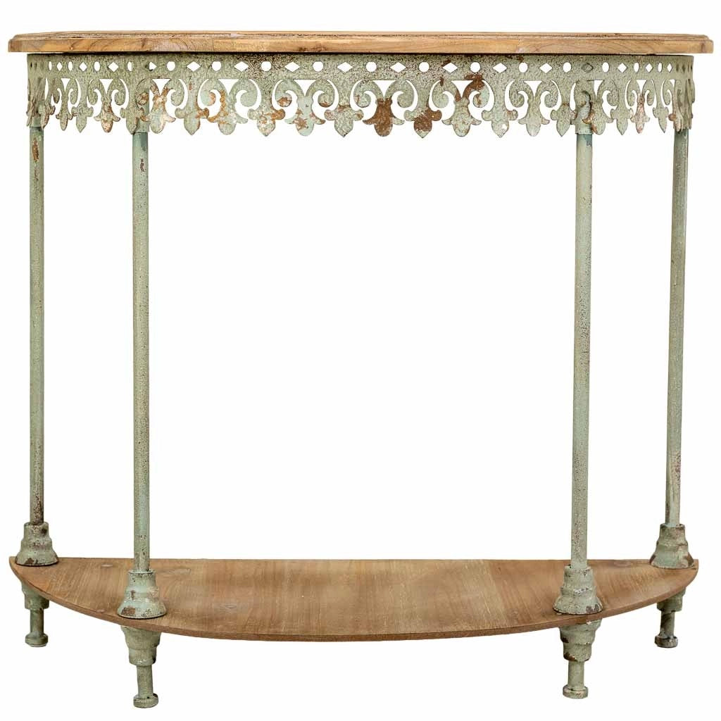 Mobile da ingresso in ferro bianco invecchiato e legno, 5,5x40,5x84h