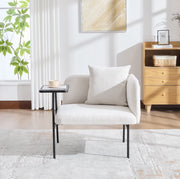 Poltrona relax con tavolino laterale e tasche portaoggetti; in chenille beige; 86x72x71 cm