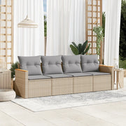 Set Divano da Giardino 4 pz con Cuscini Beige in Polyrattan