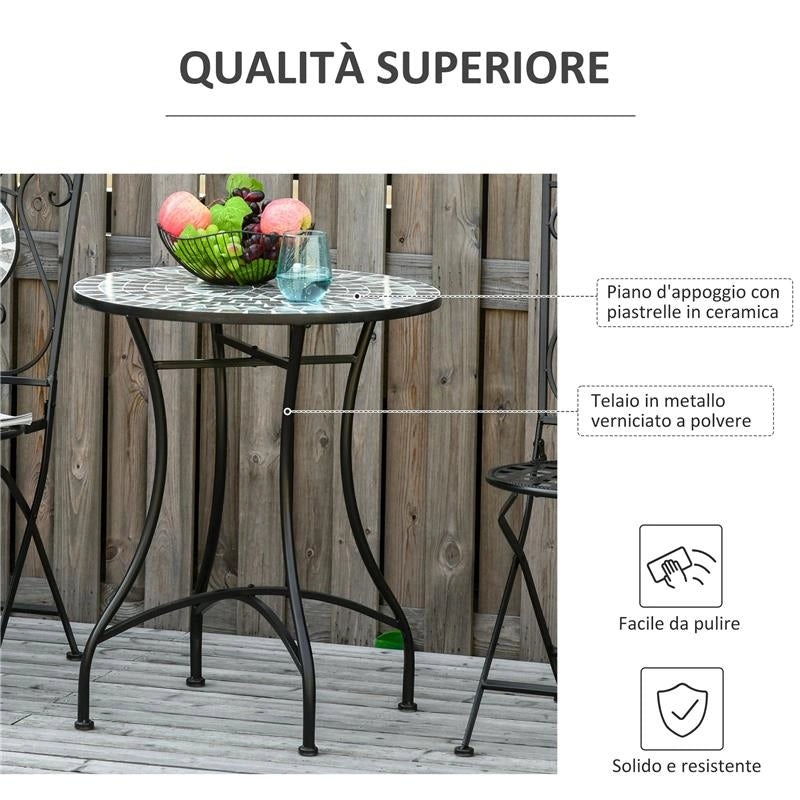TAVOLINO DA GIARDINO IN METALLO E CERAMICA 60 X 71 CM NERO