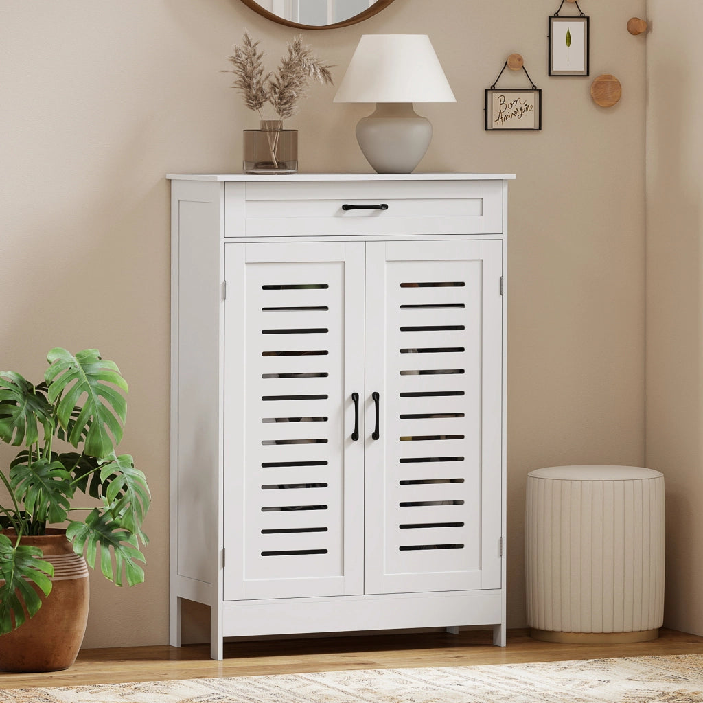 Armadio per Scarpe con Ante Griglia e Ripiani Regolabili ¨C zephmum ¨C Bianco 78x37x115,8 cm
