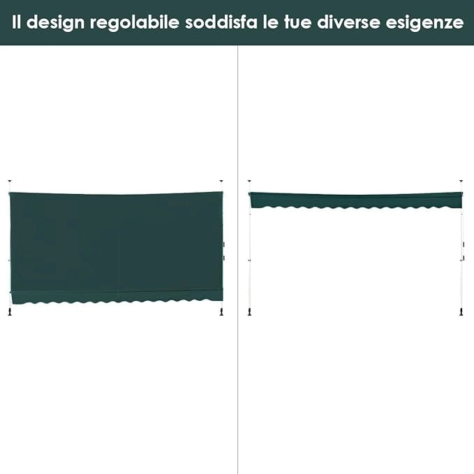 Tenda da Sole per Esterno, Tenda da Sole a Morsetto per Balcone con Struttura Telescopica e Tessuto Resistene ai Raggi Solari, Regolabile in Altezza e in Angolazione (350 cm,Verde)